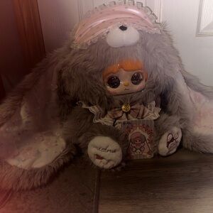 Cute Gray Plush Toy with Pink Accents